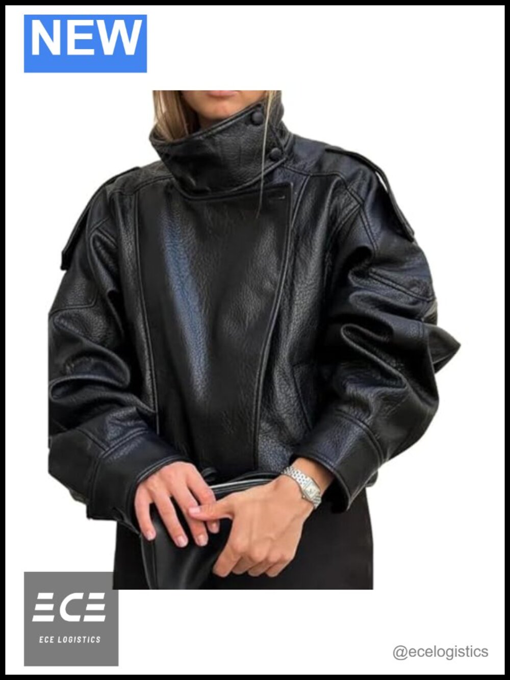 Faux Leather Jacket Women Funnel Neck Oversized Winter Coat